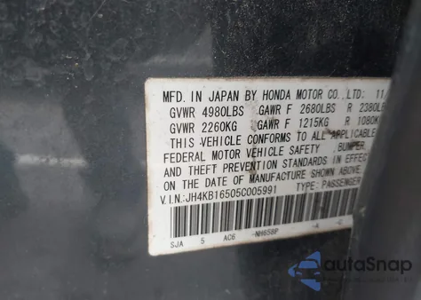 2005 Acura Rl 3.5 from USA, damaged, VIN JH4KB16505C005991